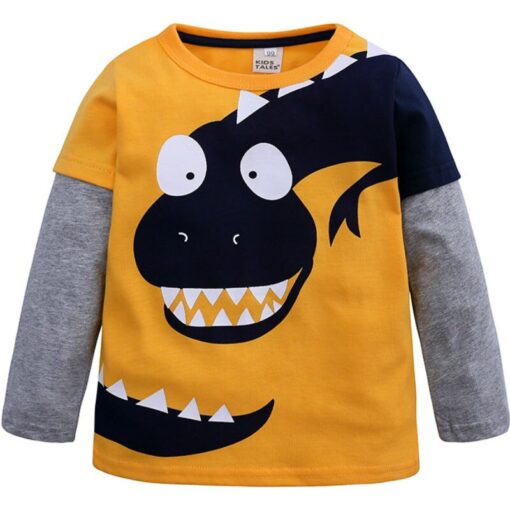New Baby Boy T-Shirt Children's Clothes Cartoon Boy Dinosaur Long Sleeve T-shirt Spring and Autumn New Print Coat 2-7 Years Old