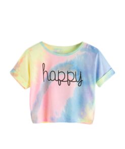 Tie Dye T-Shirts Tops Kids Casual Girls Happy Letter Printed Children tshirt 2020 Summer tshirt for woman Short Sleeve Tees