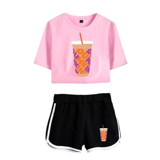New Charli Damelio Ice Coffee Splatter Women Two Piece Set Shorts+lovely T-shirt Sexy Charli Damelio Merch Sport Suit Girl Short