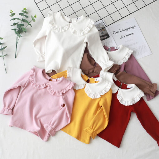 2020 Spring Autumn New Girls Shirts Kid's T-shirt Lapel Lace Casual Fashion White Doll Collar Shirt Children's Clothing