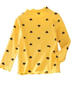 Children Long Sleeves Bottoming Shirt T-Shirt Newborn Infant Kawaii Heart-Shaped High Collar Clothing Toddler Winter Warm Tops