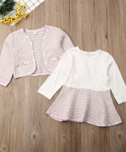 2Pcs Autumn Winter Party Kids Clothes For Baby Girl Fashion Pageant Plaid Coat Tutu Dress Outfits Suit Toddler Girl Clothing Set