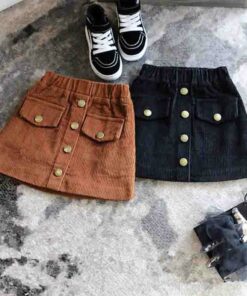 Kids Velvet Thick Body Skirts for Girls Autumn Winter Baby Girl Buttons Clohtes Baby Girl Corduroy Skirts for 2-8 Years