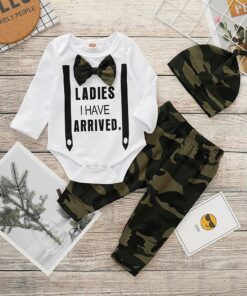 Cute 3PCS Set Newborn Baby Boy Clothes Lovely bowtie kids Cotton Bodysuit Tops Long Pants Hat Outfits Clothes Set 0-18M D30