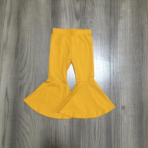 Girlymax fall/winter baby girls children clothes cotton black wine mustard solid color ruffles bell-bottoms pants
