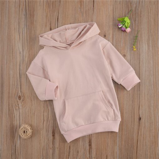 1-5Y Infant Kids Baby Girl Long Sleeve Hooded Dress Solid Color Pullover Clothes Autumn Winter Warm Top for Children