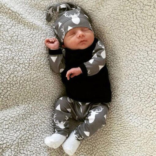2Pcs Newborn Infant Baby Boys girls clothing set Christmas Cartoon Print Romper+Pants+Hat Outfits baby clothes Christmas navidad