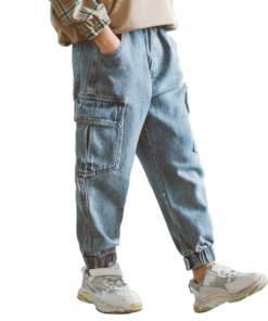 New Jeans For Boys Solid Jeans Pants For Boys Velcro Cargo Pants Kids Jeans Boy Spring Autumn Casual Teenage Clothes For Boys