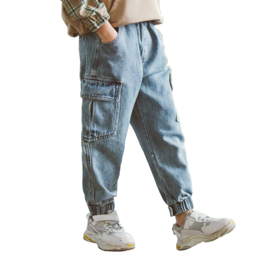 New Jeans For Boys Solid Jeans Pants For Boys Velcro Cargo Pants Kids Jeans Boy Spring Autumn Casual Teenage Clothes For Boys