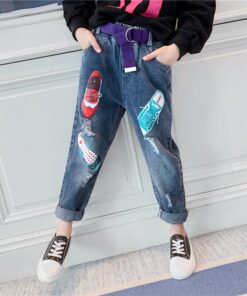 High Quality Color Paint Kids Jeans For Girls Boys Letter Jeans For Boys Girls Autumn Children's Clothing Kids Jeans