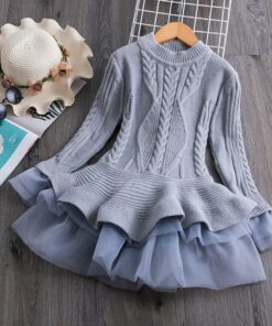 Long Sleeve Dress for Girls 3-8 Years Princess Costume Winter Knitted Kids Red Christmas Dress New Year Autumn Children Clothing