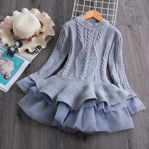 Long Sleeve Dress for Girls 3-8 Years Princess Costume Winter Knitted Kids Red Christmas Dress New Year Autumn Children Clothing