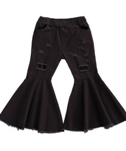 2020 Children Girl Pink Flare Pants Toddler Kids Baby Solid Holes Ripped Boot Cute Flare Long Pants Denim Bell-bottomed Trousers