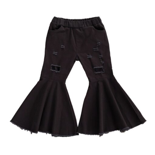 2020 Children Girl Pink Flare Pants Toddler Kids Baby Solid Holes Ripped Boot Cute Flare Long Pants Denim Bell-bottomed Trousers