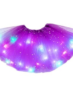 Women Girls Kids Neon LED Tutu Skirt Party Stage Dance Wear Pleated Layered Tulle Light Up Short Dress for 3-12 years old