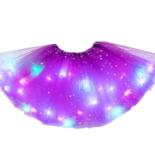 Women Girls Kids Neon LED Tutu Skirt Party Stage Dance Wear Pleated Layered Tulle Light Up Short Dress for 3-12 years old