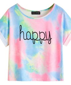 Tie Dye T-Shirts Tops Kids Casual Girls Happy Letter Printed Children tshirt 2020 Summer tshirt for woman Short Sleeve Tees
