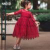 Kids dresses for Girls Christmas Clothes Half-sleeve Lace Party Costume Red Children Elegant Prom Frocks 3-8Y Girls Casual Wear