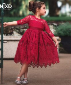 Kids dresses for Girls Christmas Clothes Half-sleeve Lace Party Costume Red Children Elegant Prom Frocks 3-8Y Girls Casual Wear