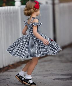 EACHIN Girls Dresses Fashion Baby Kids Girl Short Sleeve Off Shoulder A-Line Plaid Princess Dress Children Casual Beach Dresses