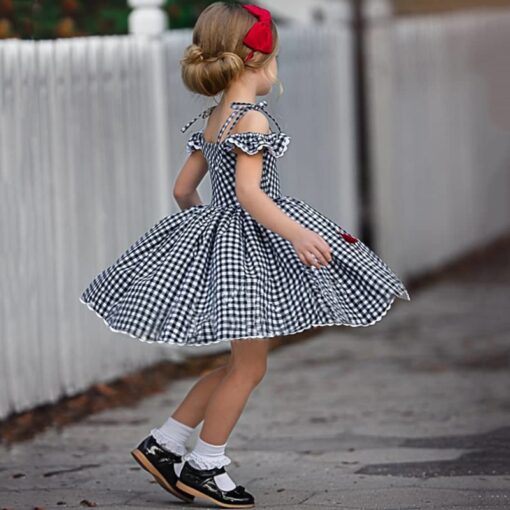 EACHIN Girls Dresses Fashion Baby Kids Girl Short Sleeve Off Shoulder A-Line Plaid Princess Dress Children Casual Beach Dresses