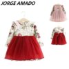 Girls Dress Floral Christmas Dress Girl Long Sleeve Fluffy Tutu Princess Dress Children Clothing E504779