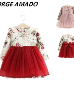 Girls Dress Floral Christmas Dress Girl Long Sleeve Fluffy Tutu Princess Dress Children Clothing E504779