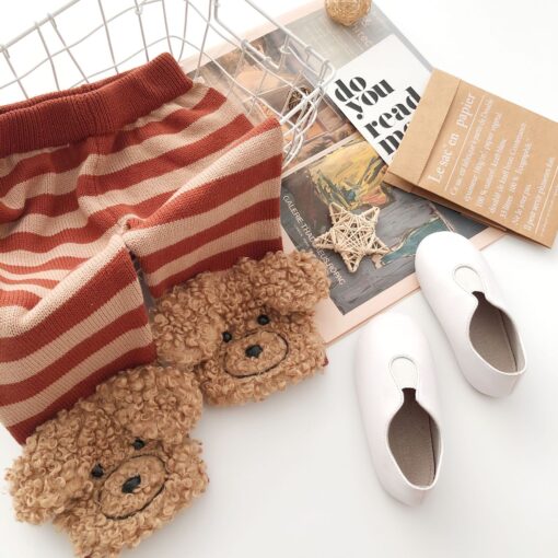 Tonytaobaby Autumn and Winter New Boys and Girls Thick Stripe Three-dimensional Animal Bottomed Knitted Pants