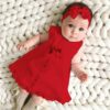 Newborn Baby Girl Dress Sleeveless Casual Maxi Bow Dress+Headband Set outfit Bowknot Ruffle Red Clothes Baby Summer Dress