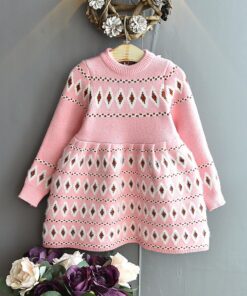 Girls Autumn Dress 2020 New Winter Baby Kids Knitted Bottoming Ladies National Jacquard Long-Sleeved Stretch Slim Sweater Dress