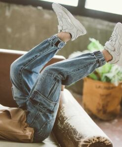 New Jeans For Boys Solid Jeans Pants For Boys Velcro Cargo Pants Kids Jeans Boy Spring Autumn Casual Teenage Clothes For Boys