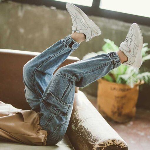 New Jeans For Boys Solid Jeans Pants For Boys Velcro Cargo Pants Kids Jeans Boy Spring Autumn Casual Teenage Clothes For Boys