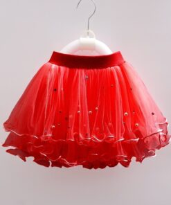 Kids Pearl Skirts Girls Mesh Beaded Clothes Children Ruffles Tutu Skirt Girl Multi-Layers Dance Princess Party Costumes