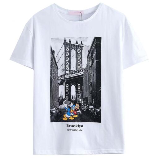 Disney Cartoon Cotton T-Shirt Women 2020 Summer Casual Mickey Mouse Daisy Duck Tshirt Women Vintage Streetwear Tee Tops T-Shirts