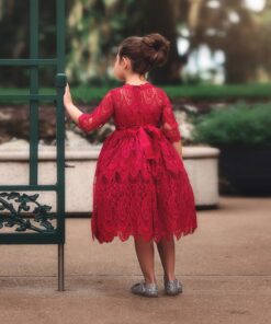 Kids dresses for Girls Christmas Clothes Half-sleeve Lace Party Costume Red Children Elegant Prom Frocks 3-8Y Girls Casual Wear