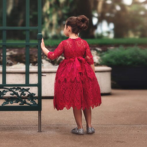 Kids dresses for Girls Christmas Clothes Half-sleeve Lace Party Costume Red Children Elegant Prom Frocks 3-8Y Girls Casual Wear