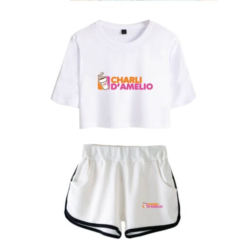 New Charli DAmelio Ice Coffee Splatter Women Two Piece Set Shorts+lovely T-shirt Sexy charli damelio merch Sport suit Girl