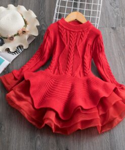 Long Sleeve Dress for Girls 3-8 Years Princess Costume Winter Knitted Kids Red Christmas Dress New Year Autumn Children Clothing