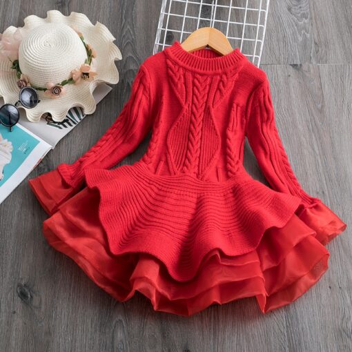 Long Sleeve Dress for Girls 3-8 Years Princess Costume Winter Knitted Kids Red Christmas Dress New Year Autumn Children Clothing