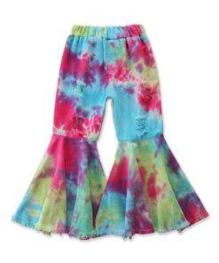 2020 Children Girl Pink Flare Pants Toddler Kids Baby Solid Holes Ripped Boot Cute Flare Long Pants Denim Bell-bottomed Trousers