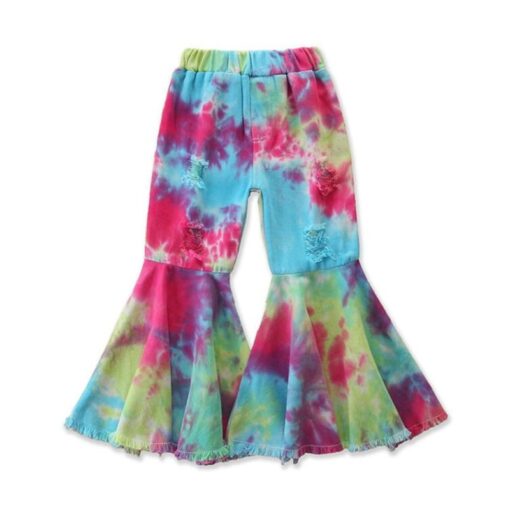 2020 Children Girl Pink Flare Pants Toddler Kids Baby Solid Holes Ripped Boot Cute Flare Long Pants Denim Bell-bottomed Trousers