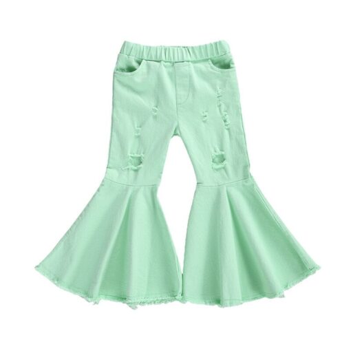 2020 Children Girl Pink Flare Pants Toddler Kids Baby Solid Holes Ripped Boot Cute Flare Long Pants Denim Bell-bottomed Trousers