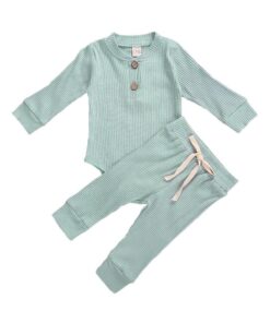 Infant Newborn Baby Girls Boys Spring Autumn Ribbed Solid Clothes Sets Long Sleeve Bodysuits + Elastic Pants 2PCs Solid Outfits