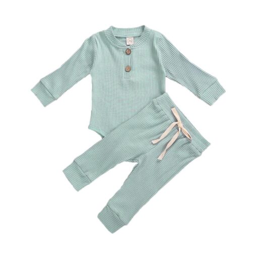 Infant Newborn Baby Girls Boys Spring Autumn Ribbed Solid Clothes Sets Long Sleeve Bodysuits + Elastic Pants 2PCs Solid Outfits