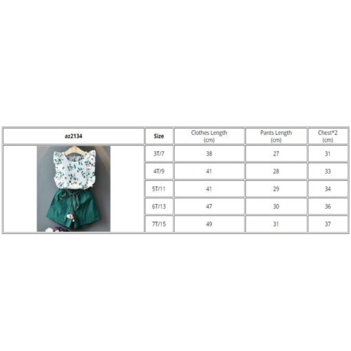 2020 New Summer Girls Green Cute Sleeveless Children's Floral Children's Clothing Girls Tops + Shorts 2 Sets Of Free Shipping