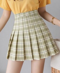 QRWR Summer Women Skirts 2020 New Korean High Waist Plaid Mini Skirt Women School Girls Sexy Cute Pleated Skirt with Zipper