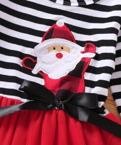 Toddler Baby Girls Christmas Santa Striped Print Tulle Dress+Headband Outfits Princess Party Dress Infantil Children Kids Suit