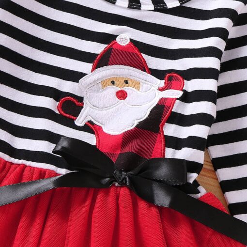Toddler Baby Girls Christmas Santa Striped Print Tulle Dress+Headband Outfits Princess Party Dress Infantil Children Kids Suit