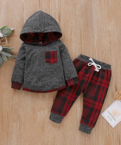Baby Clothes Boy 6 Months Toddler Boy Winter Clothes Black Long Sleeve Hoodie Gray Plaid Print Cartoon Dinosaur Baby Boy Outfits