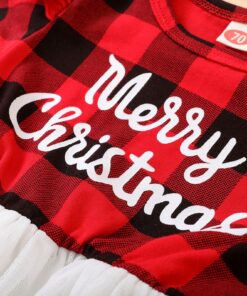 Christmas Letter Plaid Print Tulle Dress+headband Outfits Toddler Baby Girl Clothes Set My First Christmas Baby Girl Outfit